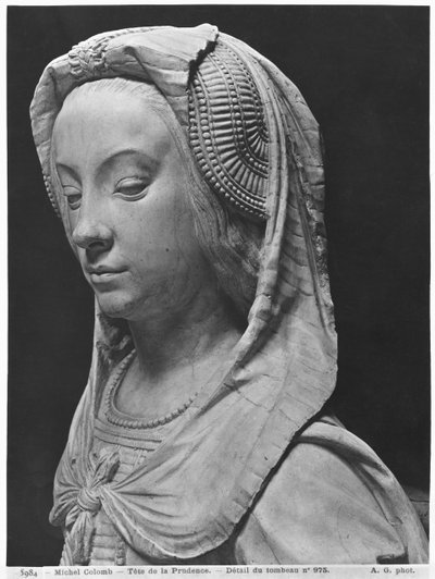Nantes, Catedral de San Pedro y San Pablo, Tumba de Francisco II, Duque de Bretaña y Margarita de Foix, cabeza de Prudencia, 1502-07 (detalle) de Michel Colombe